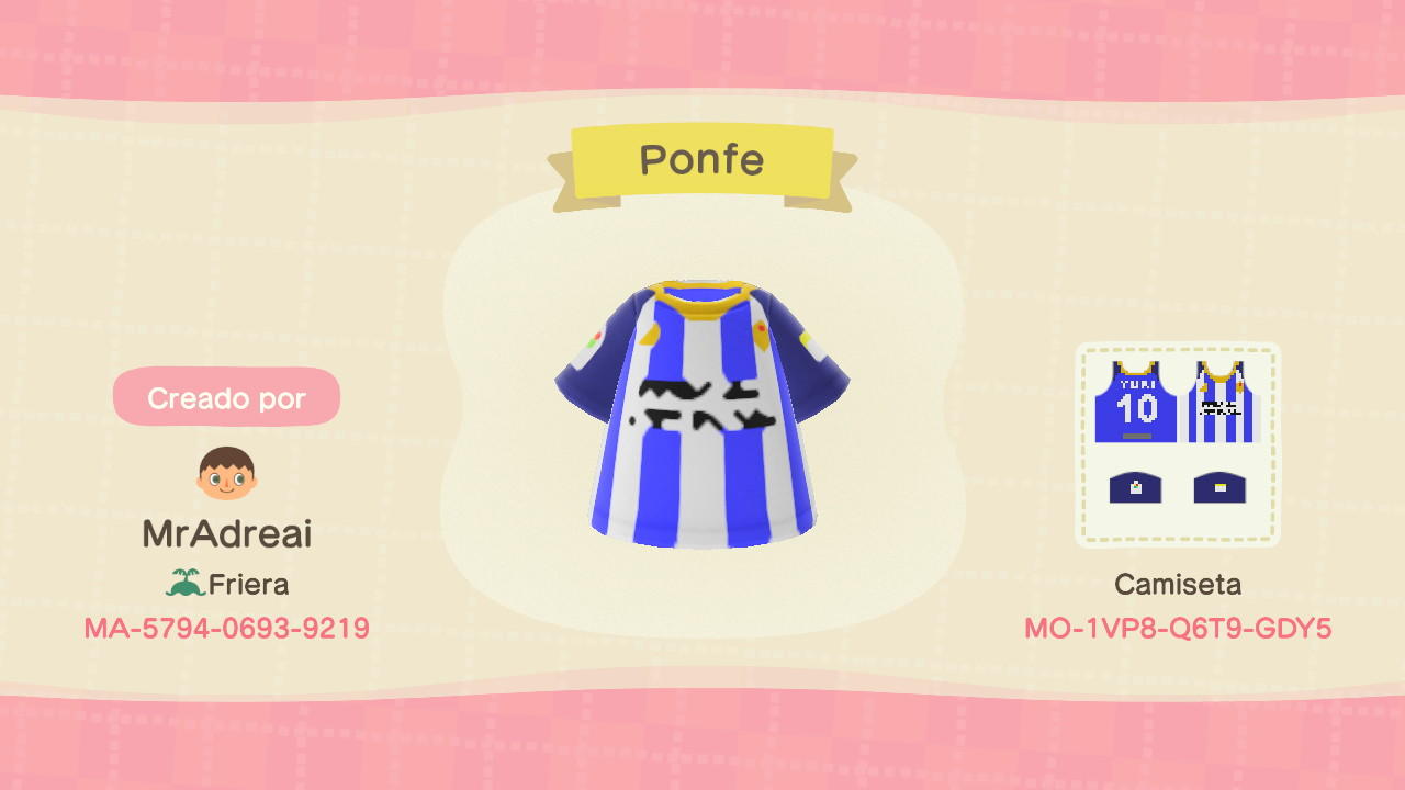 Animal Crossing Design Code: MO-1VP8-Q6T9-GDY5 Ponferradina