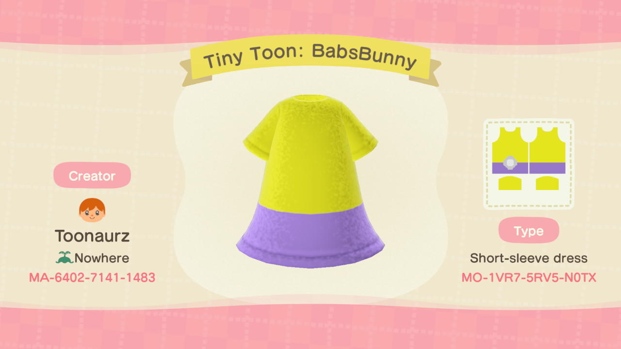 Animal Crossing Design Code: MO-1VR7-5RV5-N0TX Tiny Toon: BabsBunny