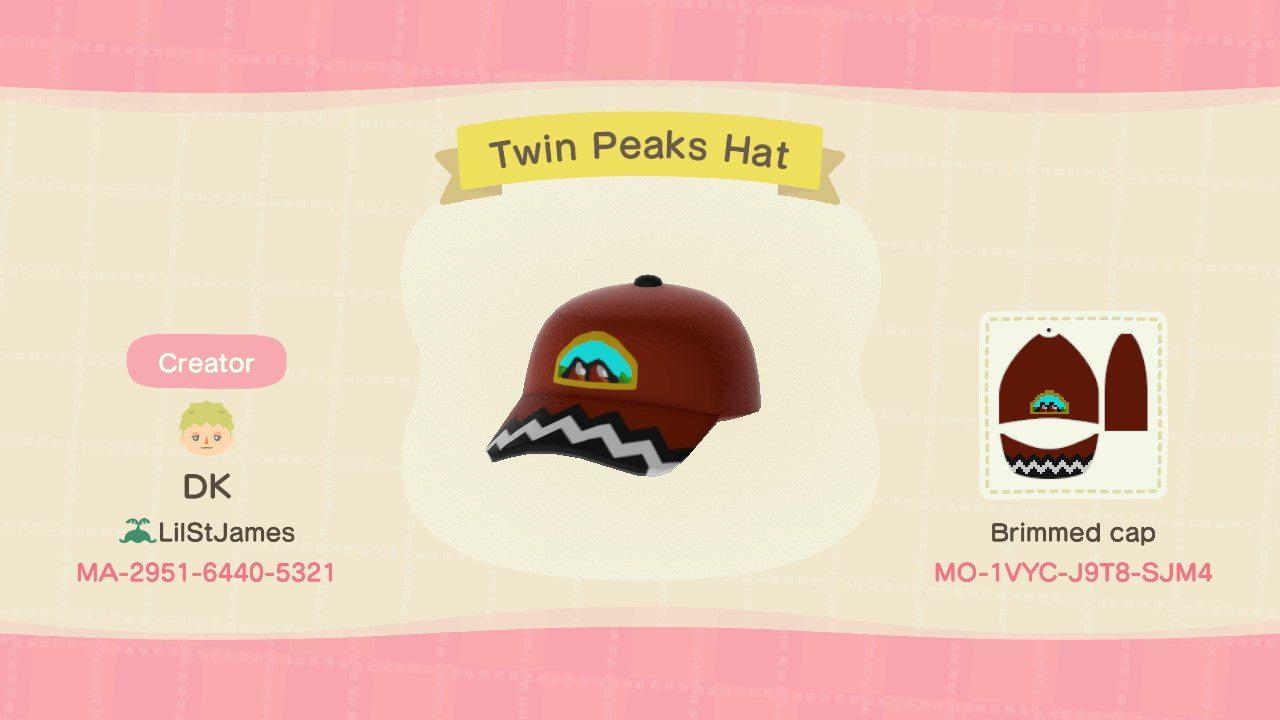 Animal Crossing Design Code: MO-1VYC-J9T8-SJM4 Twin Peaks Hat