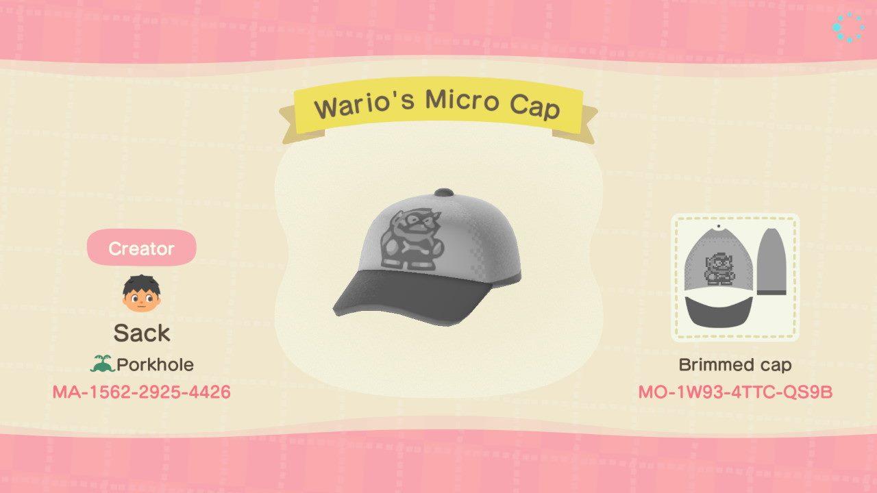 Animal Crossing Design Code: MO-1W93-4TTC-QS9B Warios Micro Cap