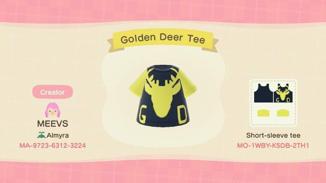 Animal Crossing Design Code: MO-1WBY-K5DB-2TH1 Golden Deer Tee
