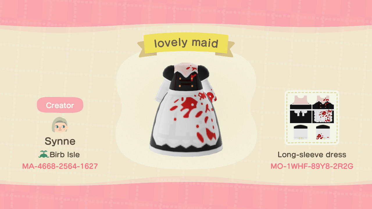 Animal Crossing Design Code: MO-1WHF-89Y8-2R2G lovely maid