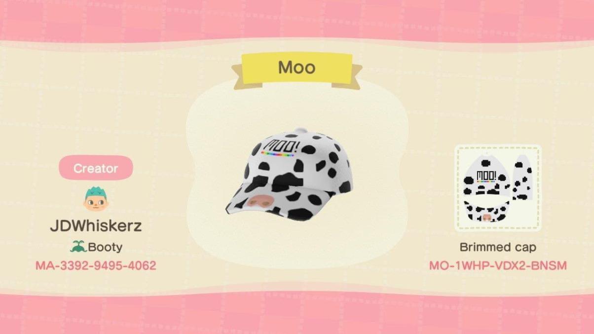 Animal Crossing Design Code: MO-1WHP-VDX2-BNSM Cow Moo Cap