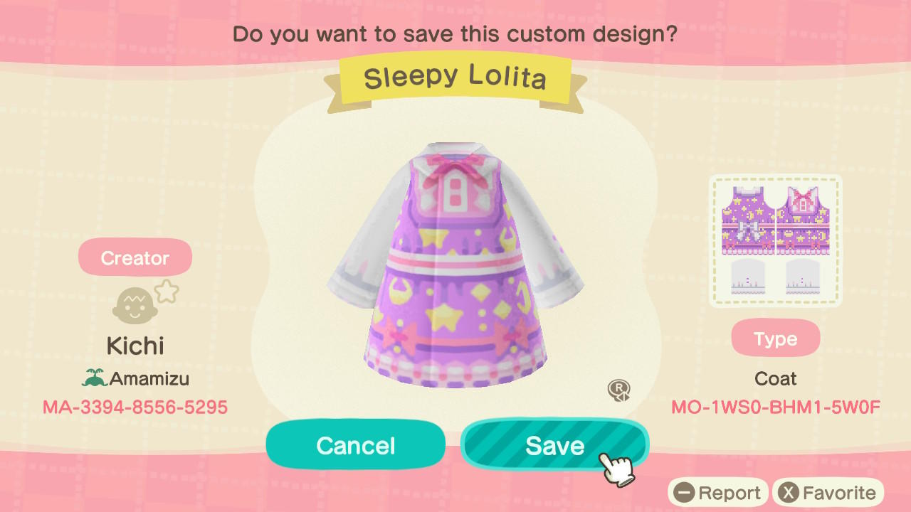 Animal Crossing Design Code: MO-1WS0-BHM1-5W0F Sleepy Lolita