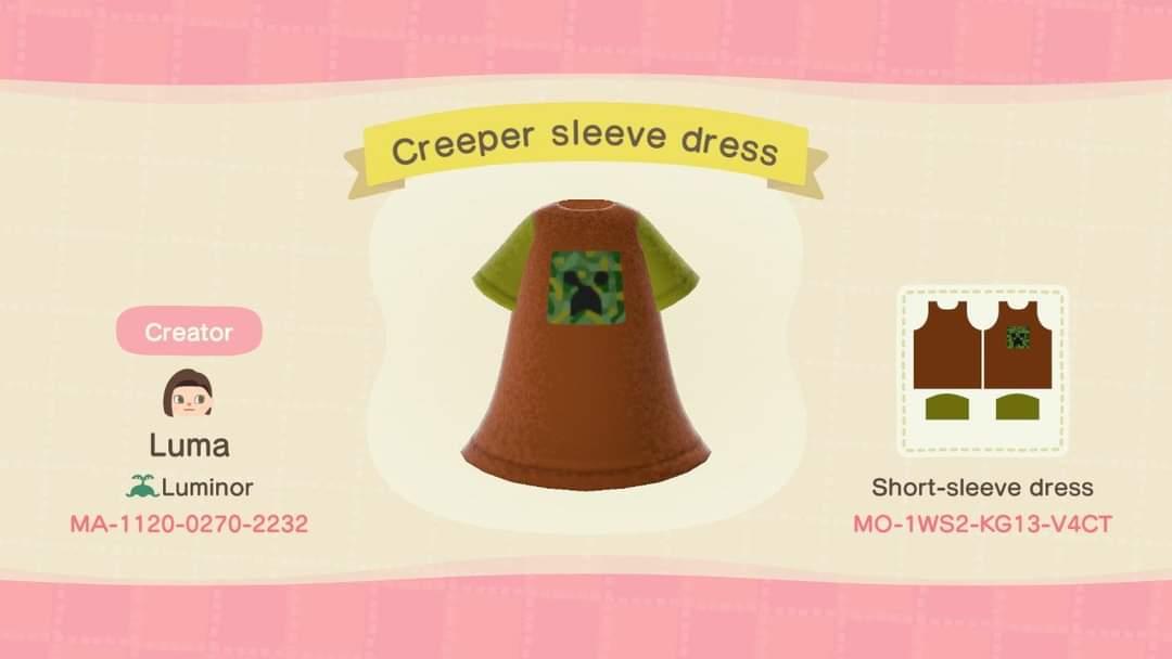 Animal Crossing Design Code: MO-1WS2-KG13-V4CT Creeper sleeve dress