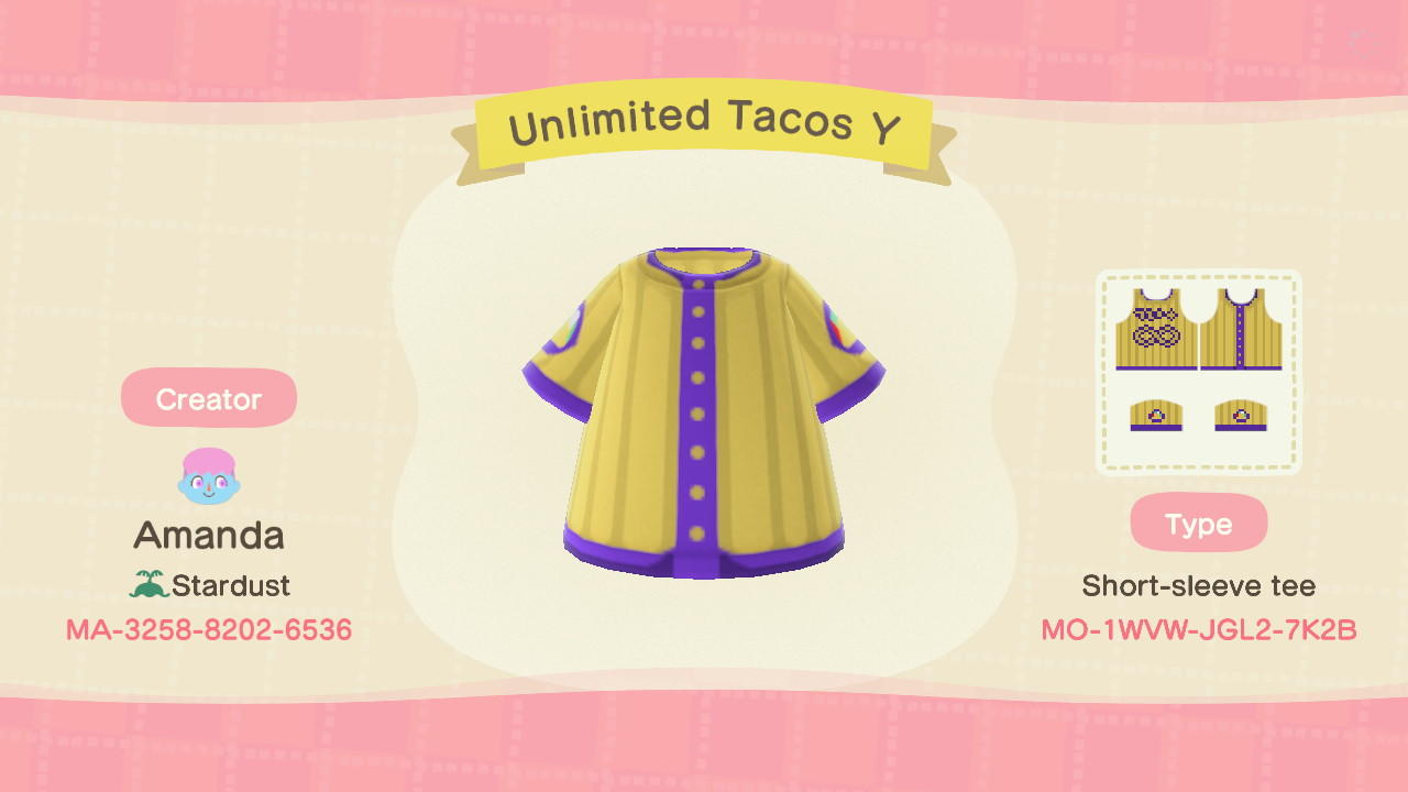 Animal Crossing Design Code: MO-1WVW-JGL2-7K2B Unlimited Tacos Y