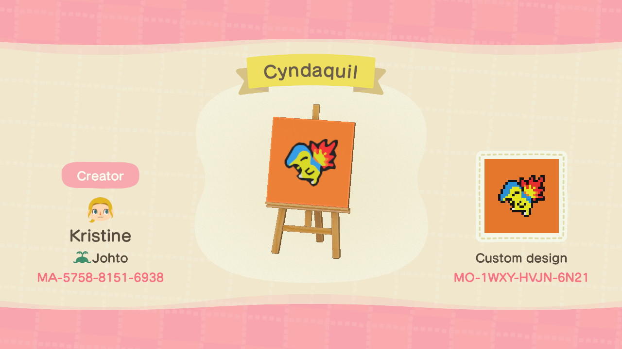 Animal Crossing Design Code: MO-1WXY-HVJN-6N21 Cyndaquil
