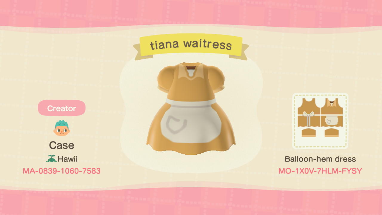 Animal Crossing Design Code: MO-1X0V-7HLM-FYSY tiana waitress