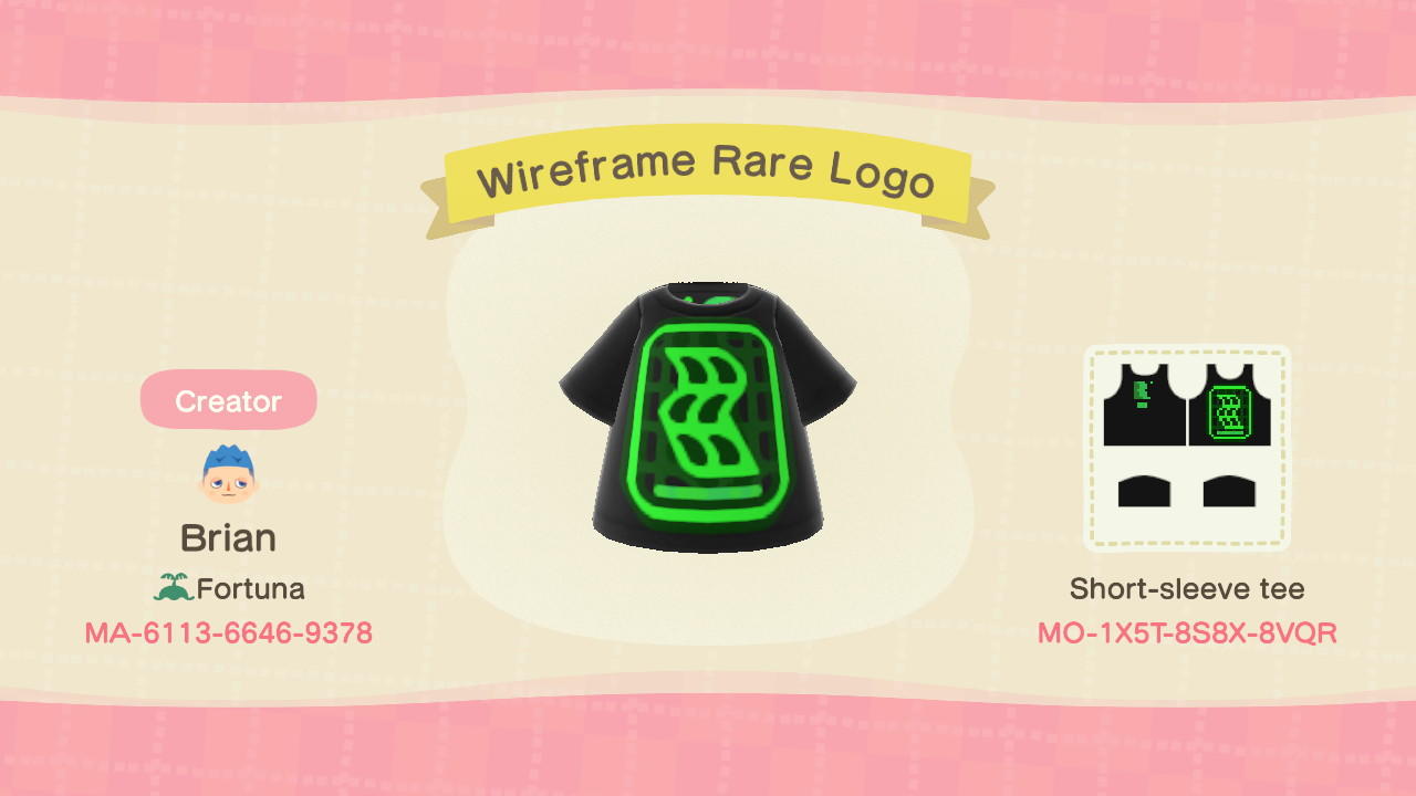 Animal Crossing Design Code: MO-1X5T-8S8X-8VQR Wireframe Rare Logo