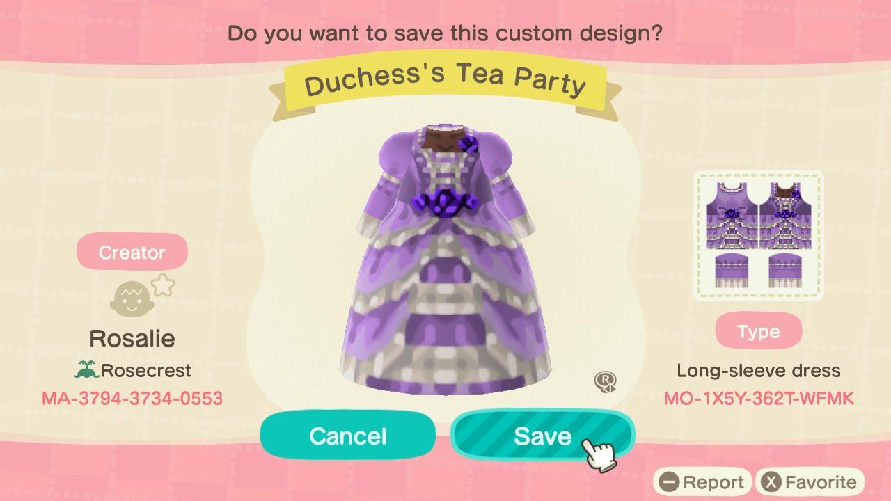 Animal Crossing Design Code: MO-1X5Y-362T-WFMK Duchess’ Tea Party