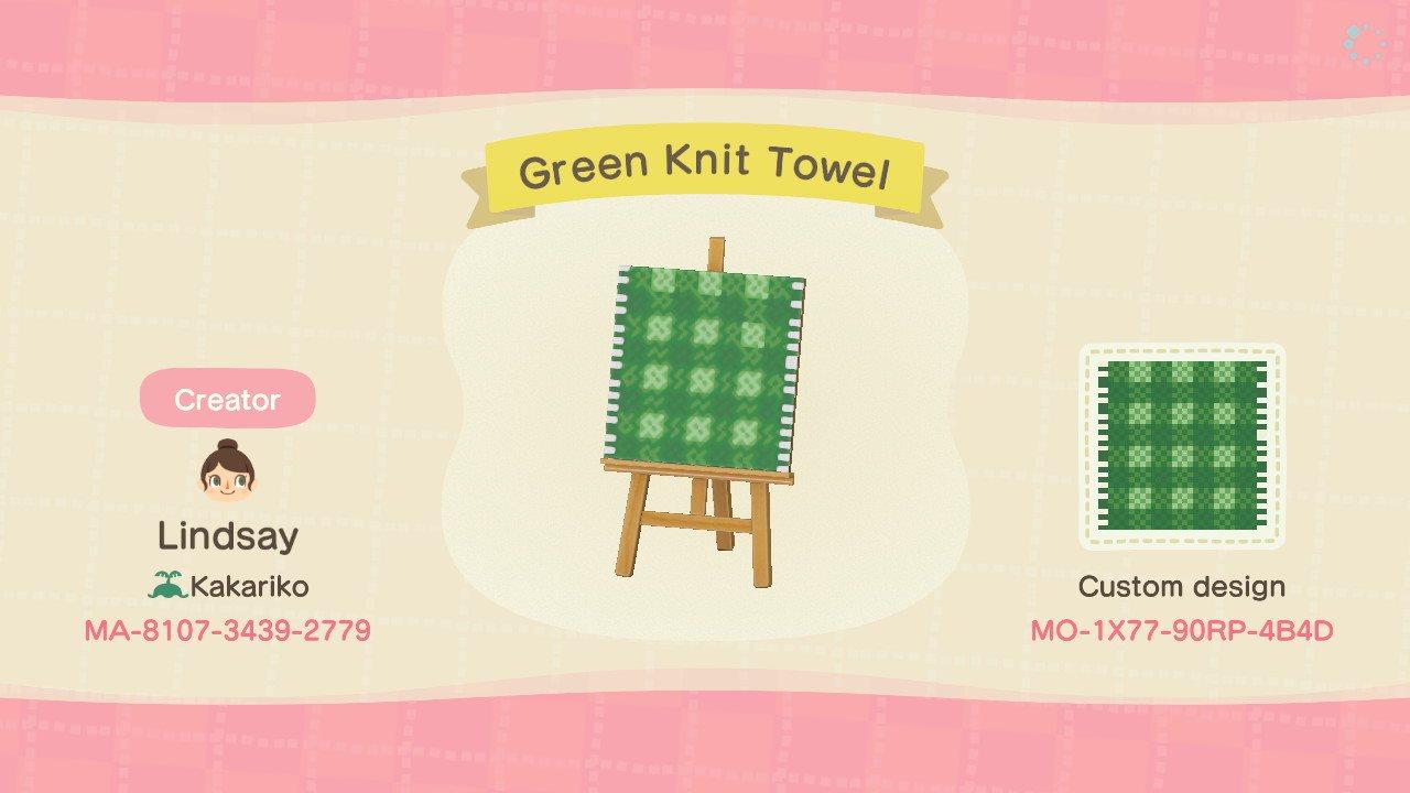 Animal Crossing Design Code: MO-1X77-90RP-4B4D Green Knit Towel