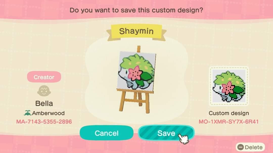 Animal Crossing Design Code: MO-1XMR-SY7X-6R41 Shaymin