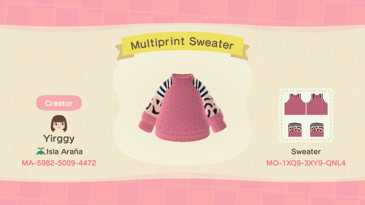 Animal Crossing Design Code: MO-1XQ9-3XY9-QNL4 Multiprint Sweater