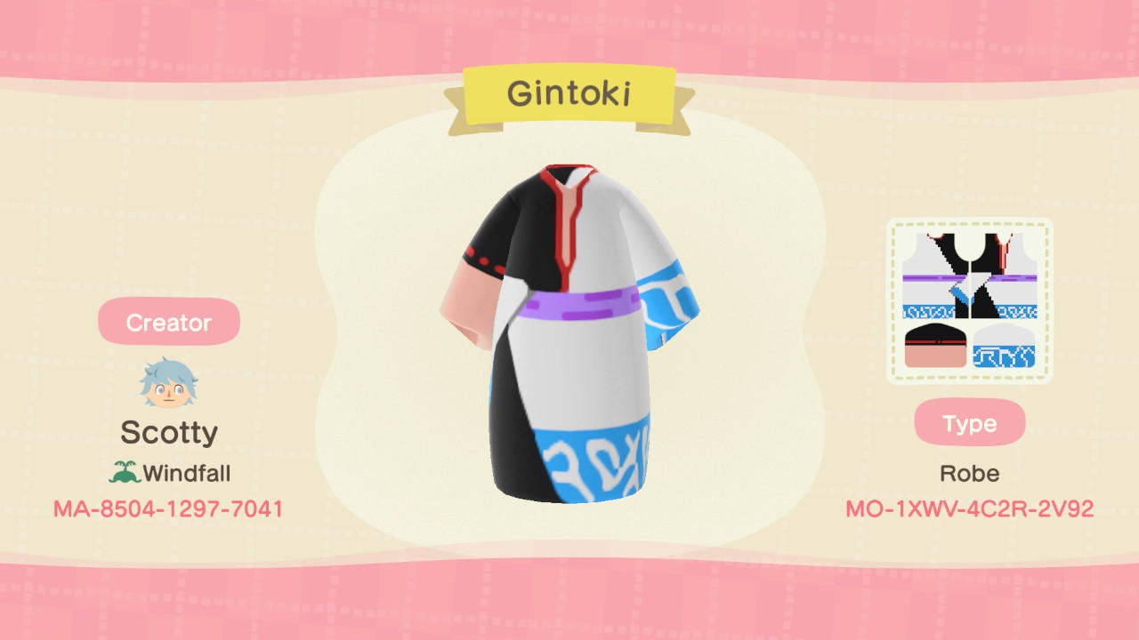 Animal Crossing Design Code: MO-1XWV-4C2R-2V92 Gintoki - Gintama