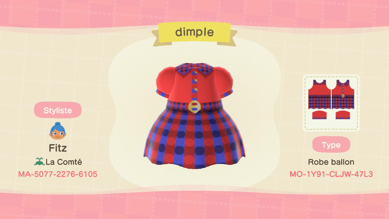 Animal Crossing Design Code: MO-1Y91-CLJW-47L3 Red tartan dress