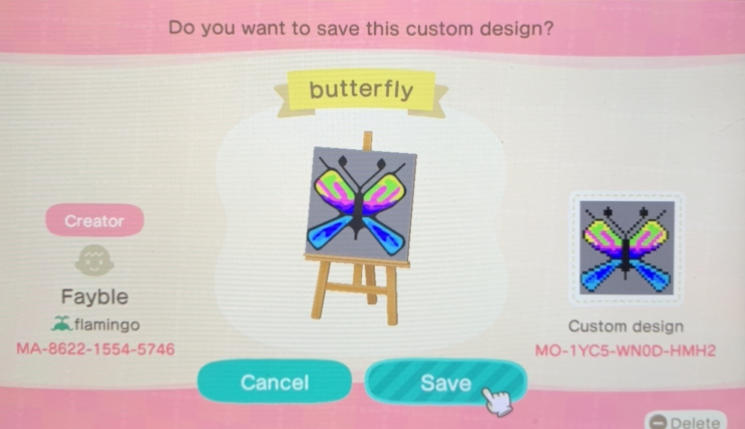 Animal Crossing Design Code: MO-1YC5-WN0D-HMH2 Butterfly