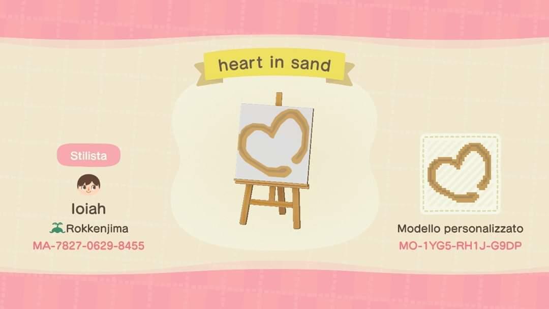 Animal Crossing Design Code: MO-1YG5-RH1J-G9DP Heart in sand