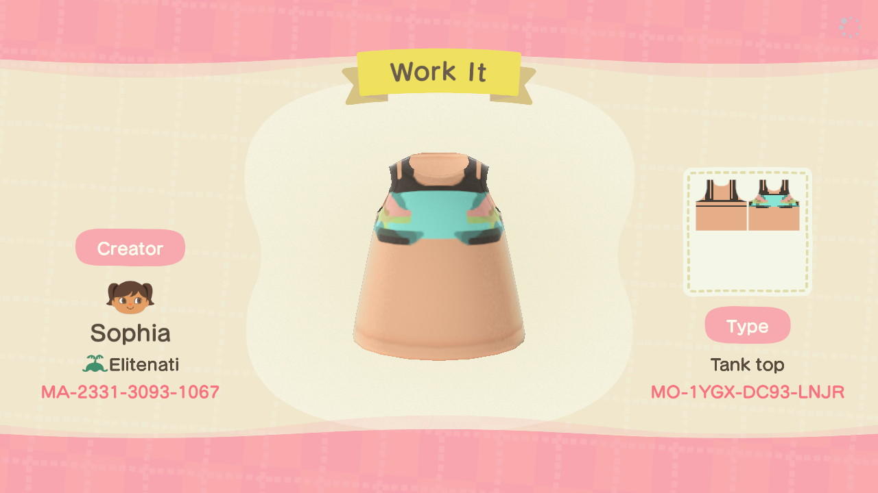 Animal Crossing Design Code: MO-1YGX-DC93-LNJR Work It (2)