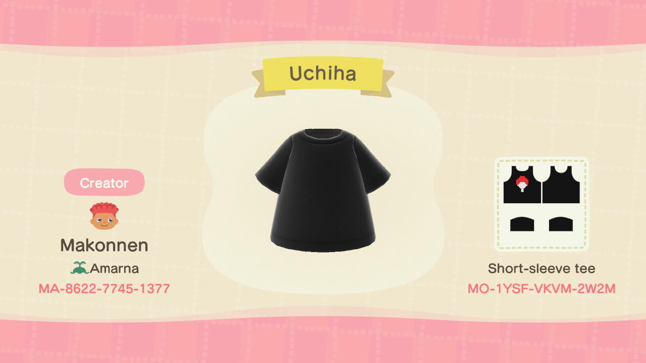 Animal Crossing Design Code: MO-1YSF-VKVM-2W2M Uchiha