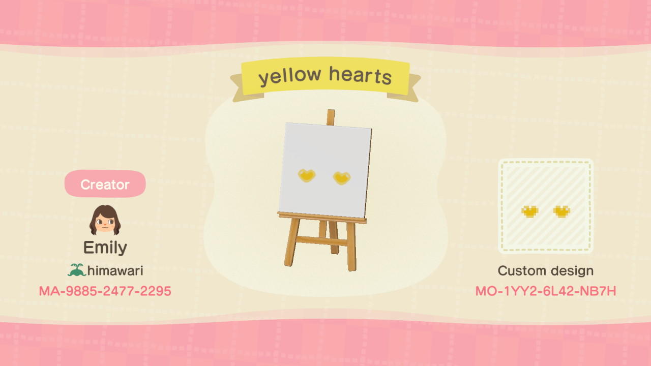 Animal Crossing Design Code: MO-1YY2-6L42-NB7H Yellow hearts