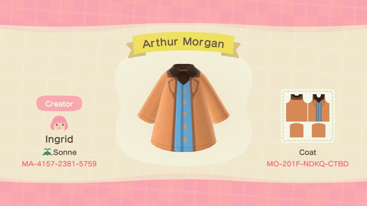 Animal Crossing Design Code: MO-201F-NDKQ-CTBD Arthur Morgan