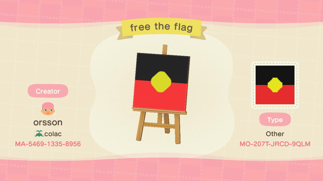 Animal Crossing Design Code: MO-207T-JRCD-9QLM Free the flag
