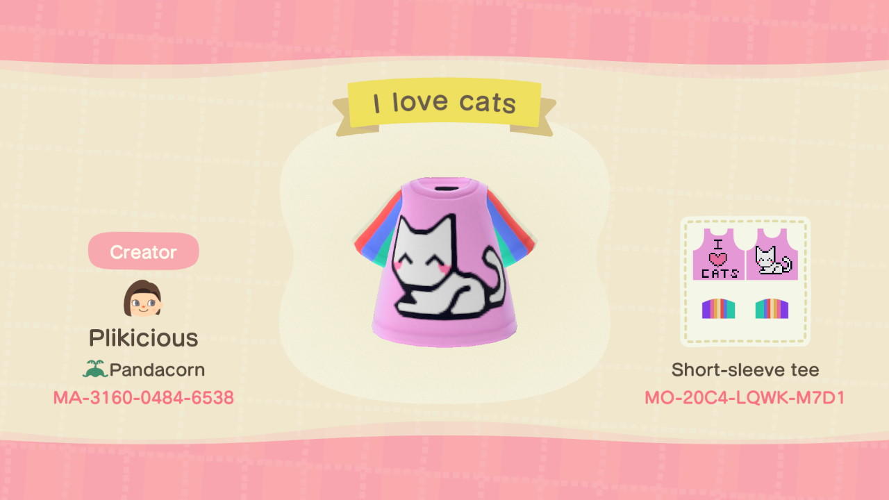 Animal Crossing Design Code: MO-20C4-LQWK-M7D1 I Love Cats