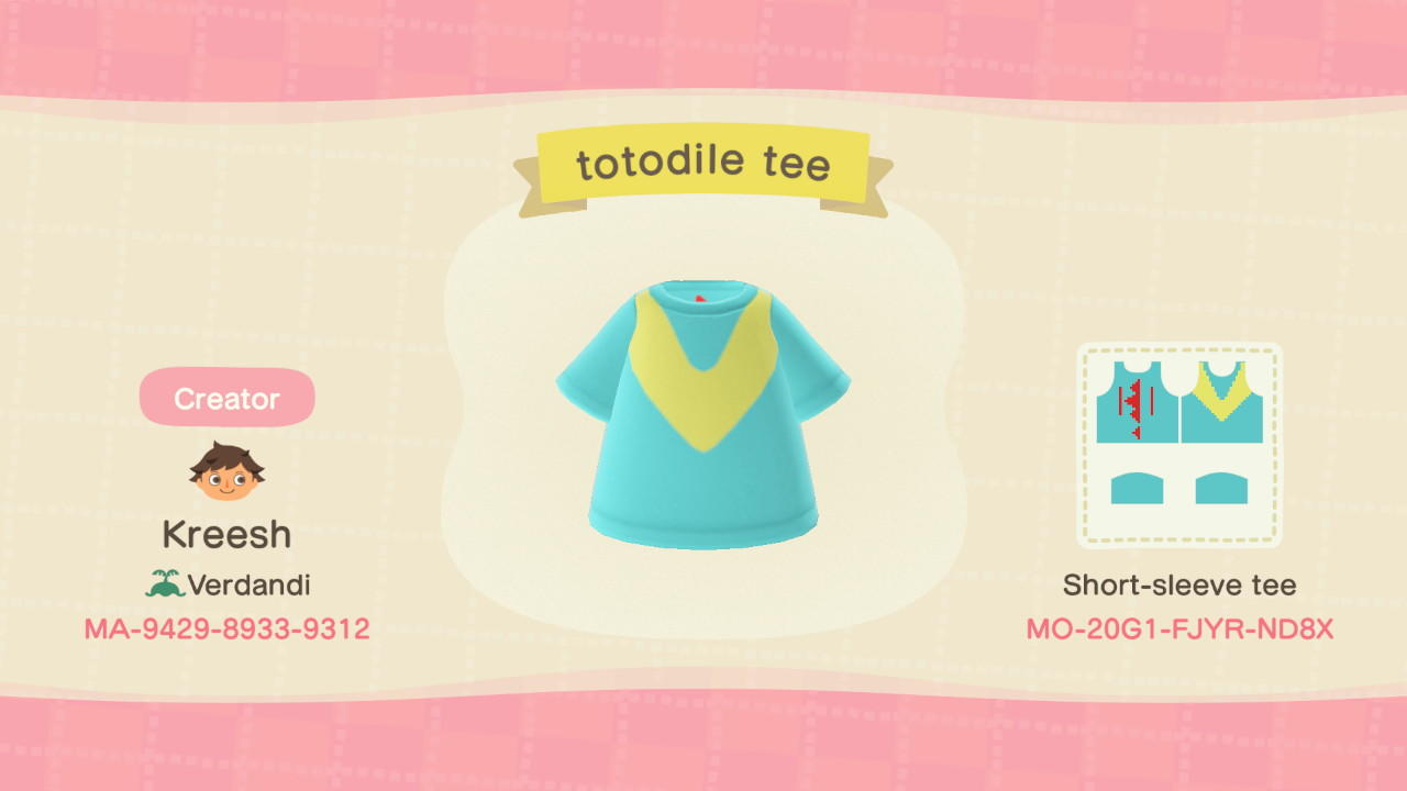 Animal Crossing Design Code: MO-20G1-FJYR-ND8X Totodile tee