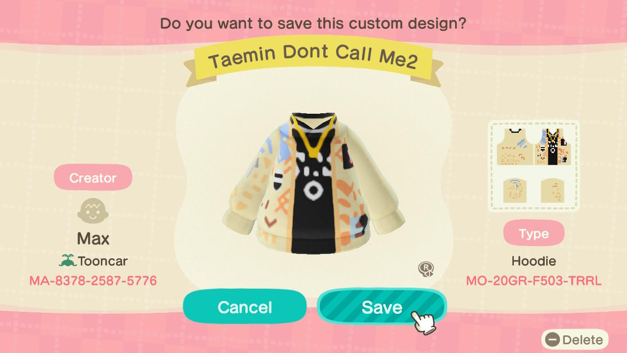 Animal Crossing Design Code: MO-20GR-F503-TRRL SHINee Taemin DCM2
