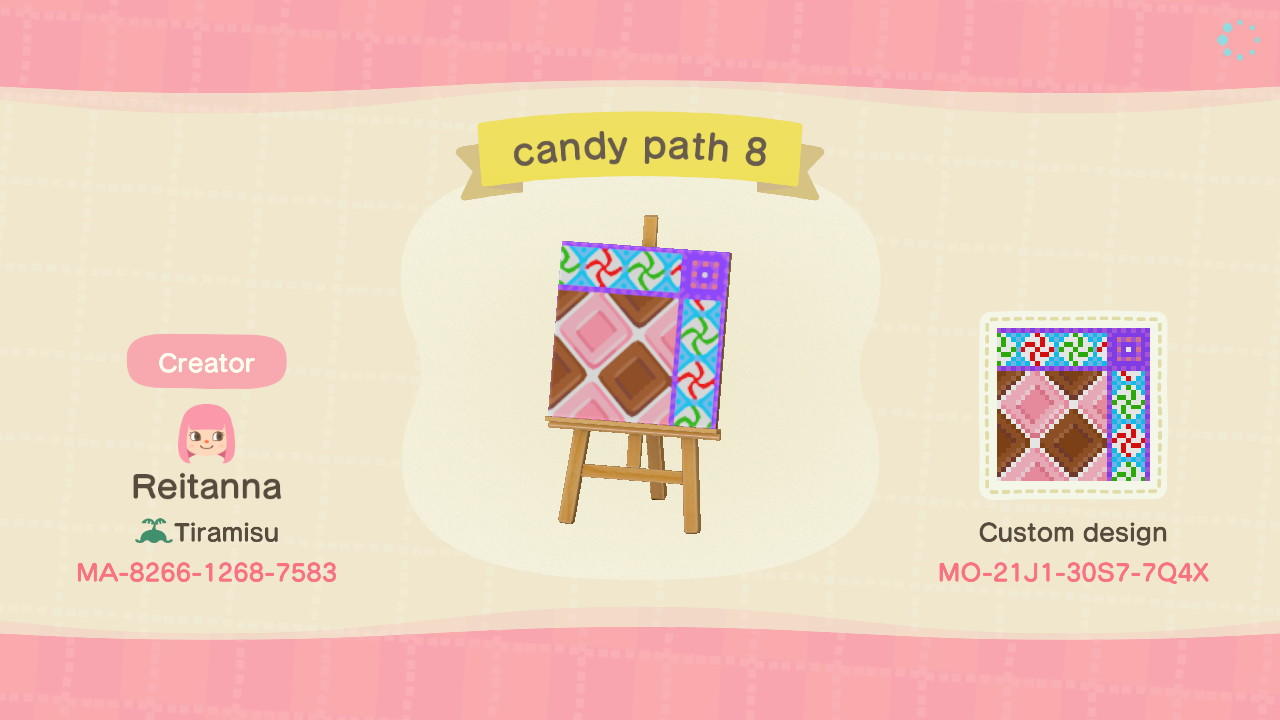 Animal Crossing Design Code: MO-21J1-30S7-7Q4X candy path 8