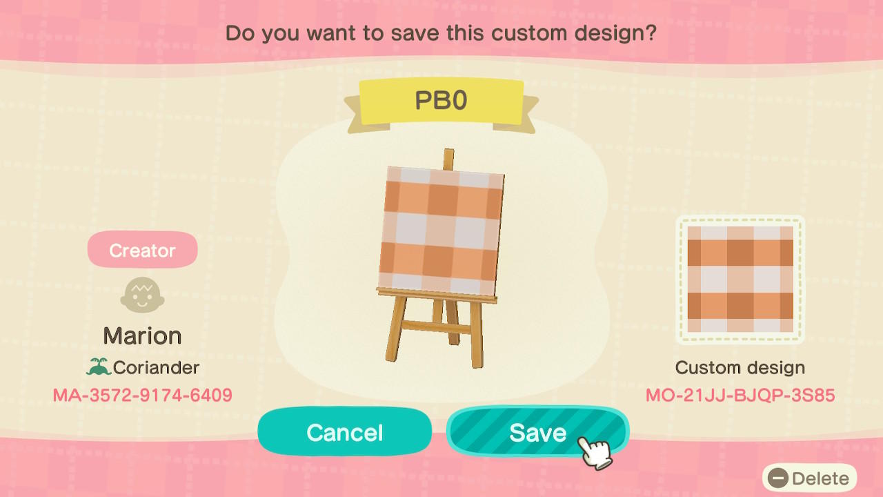 Animal Crossing Design Code: MO-21JJ-BJQP-3S85 PB0
