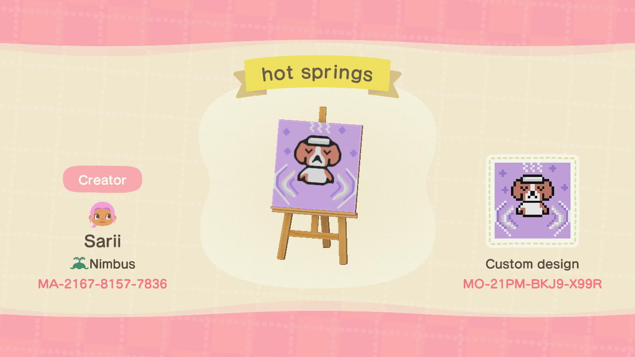 Animal Crossing Design Code: MO-21PM-BKJ9-X99R hot springs