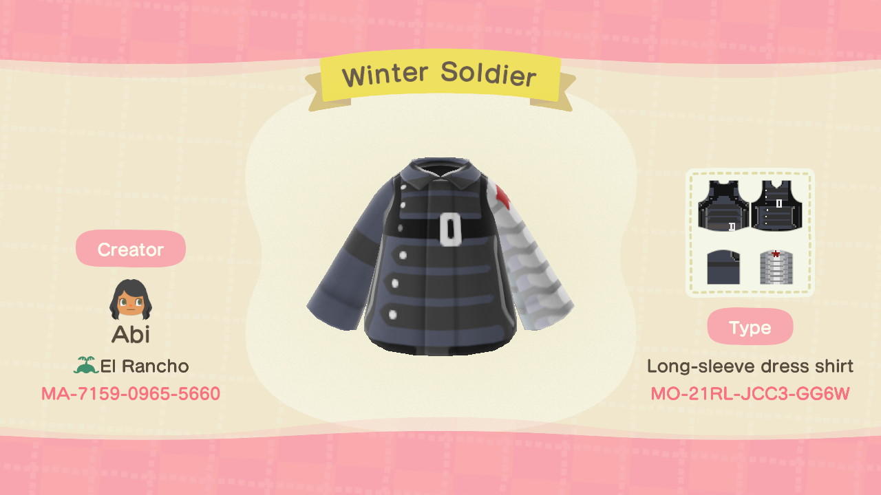 Animal Crossing Design Code: MO-21RL-JCC3-GG6W Winter Soldier