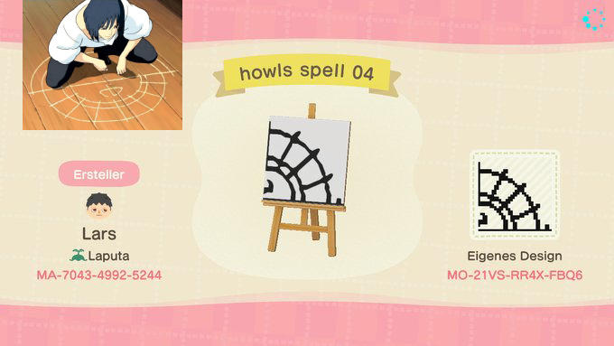 Animal Crossing Design Code: MO-21VS-RR4X-FBQ6 Ghibli Howls spell 4