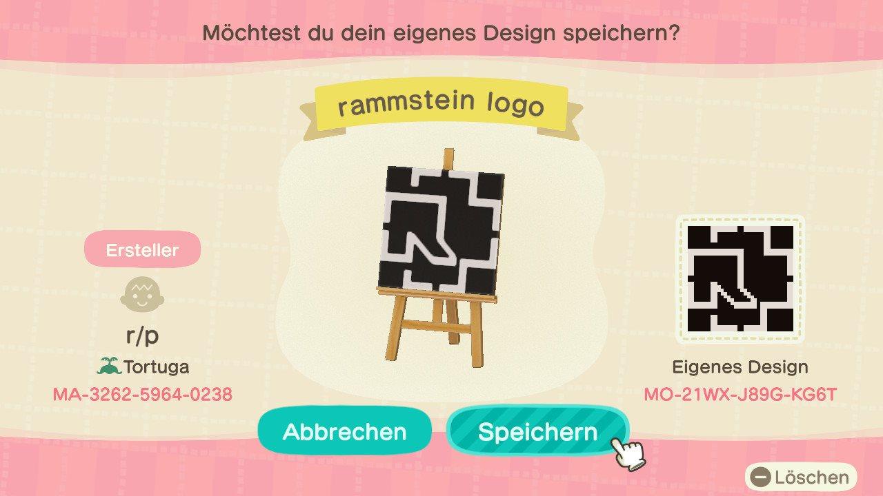 Animal Crossing Design Code: MO-21WX-J89G-KG6T rammstein logo