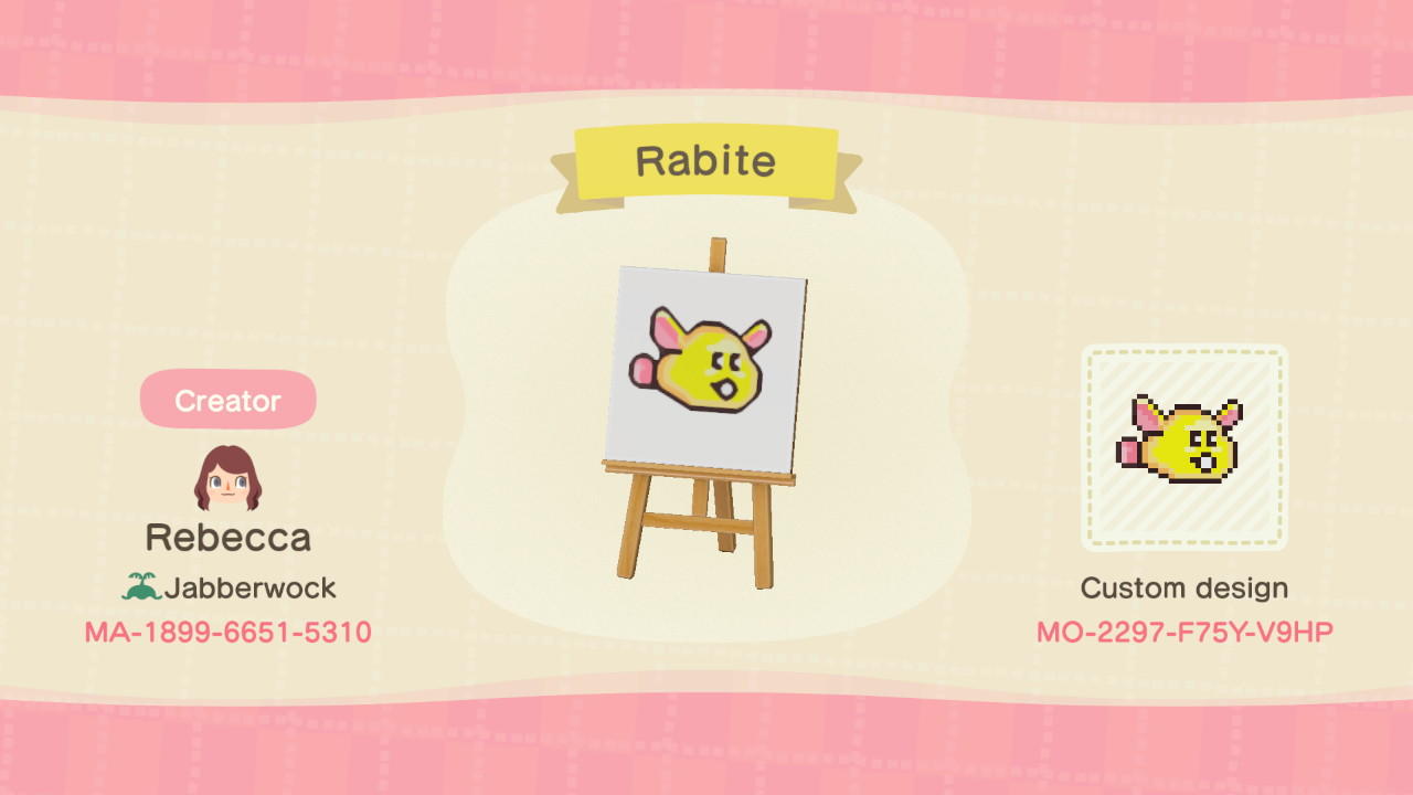 Animal Crossing Design Code: MO-2297-F75Y-V9HP SOM Rabite