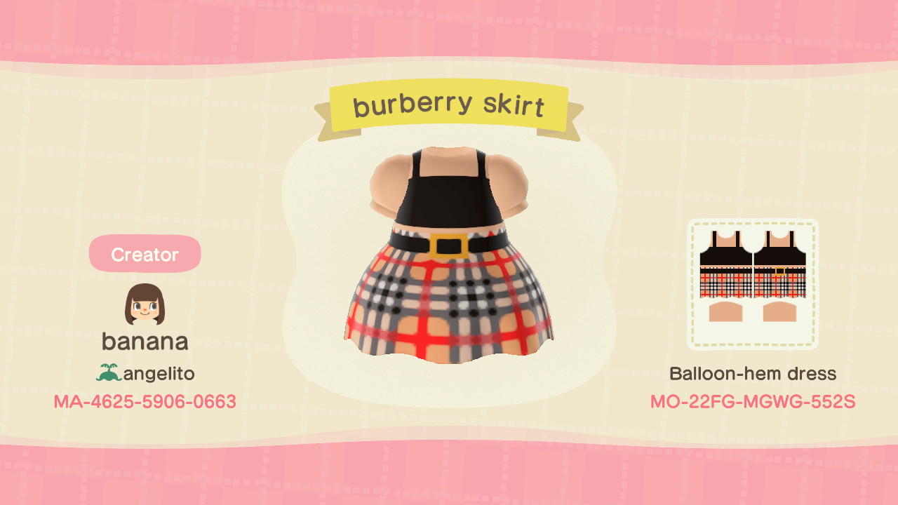 Animal Crossing Design Code: MO-22FG-MGWG-552S burberry skirt