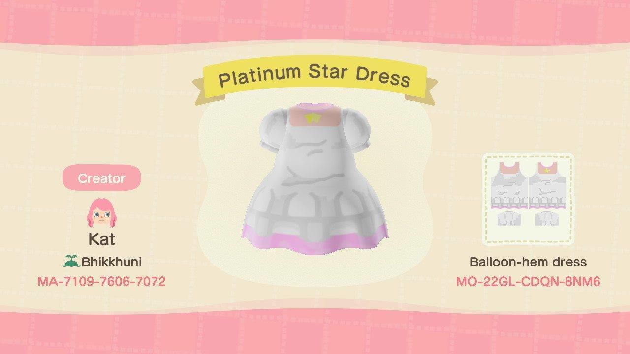 Animal Crossing Design Code: MO-22GL-CDQN-8NM6 Platinum Star Dress