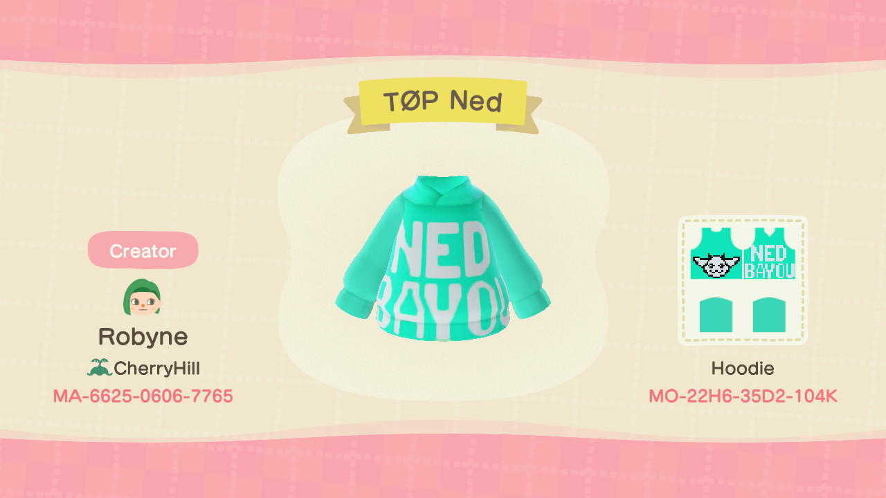 Animal Crossing Design Code: MO-22H6-35D2-104K TOP Ned