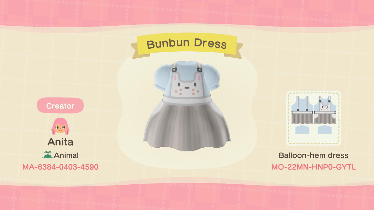 Animal Crossing Design Code: MO-22MN-HNP0-GYTL Bunbun Dress