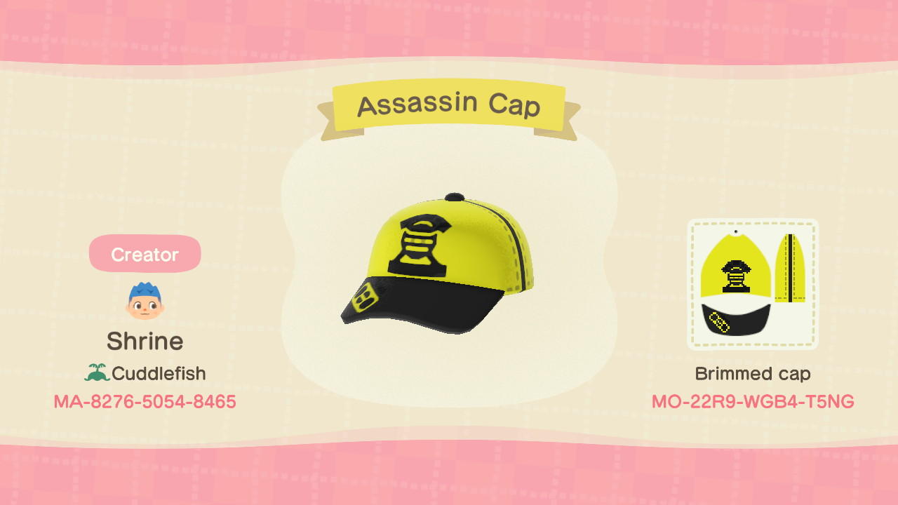 Animal Crossing Design Code: MO-22R9-WGB4-T5NG Assassin Cap