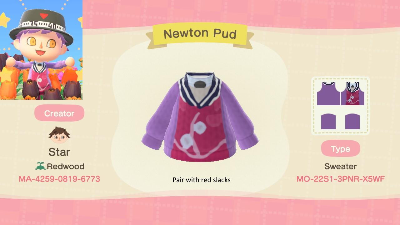 Animal Crossing Design Code: MO-22S1-3PNR-X5WF Newton Pud