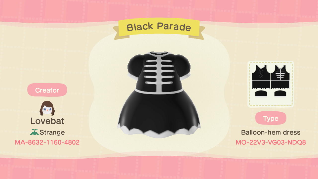 Animal Crossing Design Code: MO-22V3-VG03-NDQ8 Black Parade