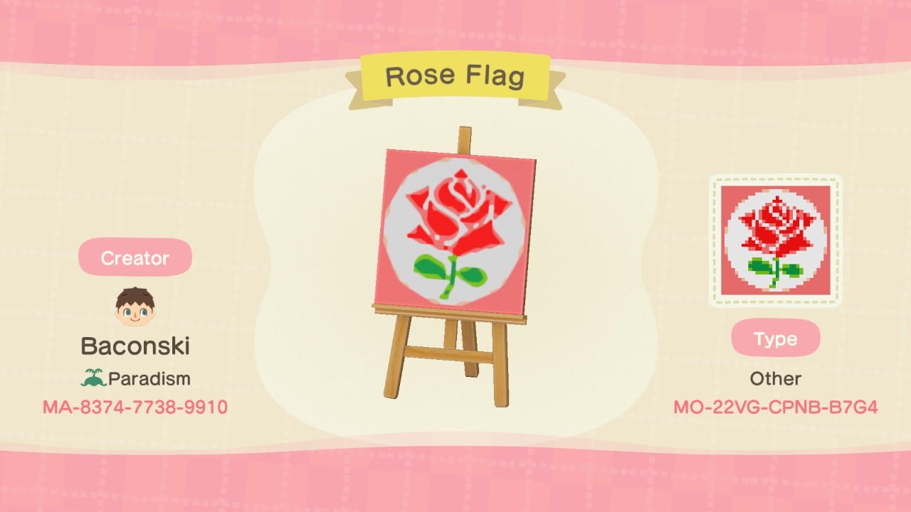 Animal Crossing Design Code: MO-22VG-CPNB-B7G4 Rose Flag