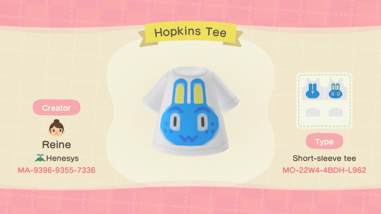 Animal Crossing Design Code: MO-22W4-4BDH-L962 Hopkins Tee