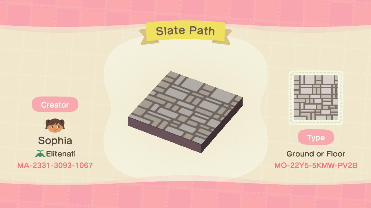 Animal Crossing Design Code: MO-22Y5-5KMW-PV2B Slate Path