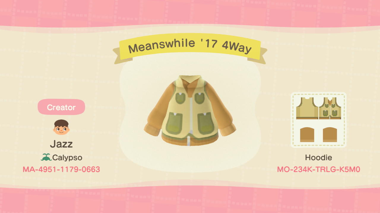 Animal Crossing Design Code: MO-234K-TRLG-K5M0 Meanswhile 2017 4Way