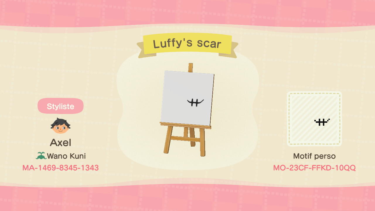 Animal Crossing Design Code: MO-23CF-FFKD-10QQ Luffy's scar