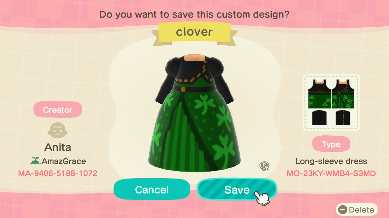 Animal Crossing Design Code: MO-23KY-WMB4-S3MD Clover