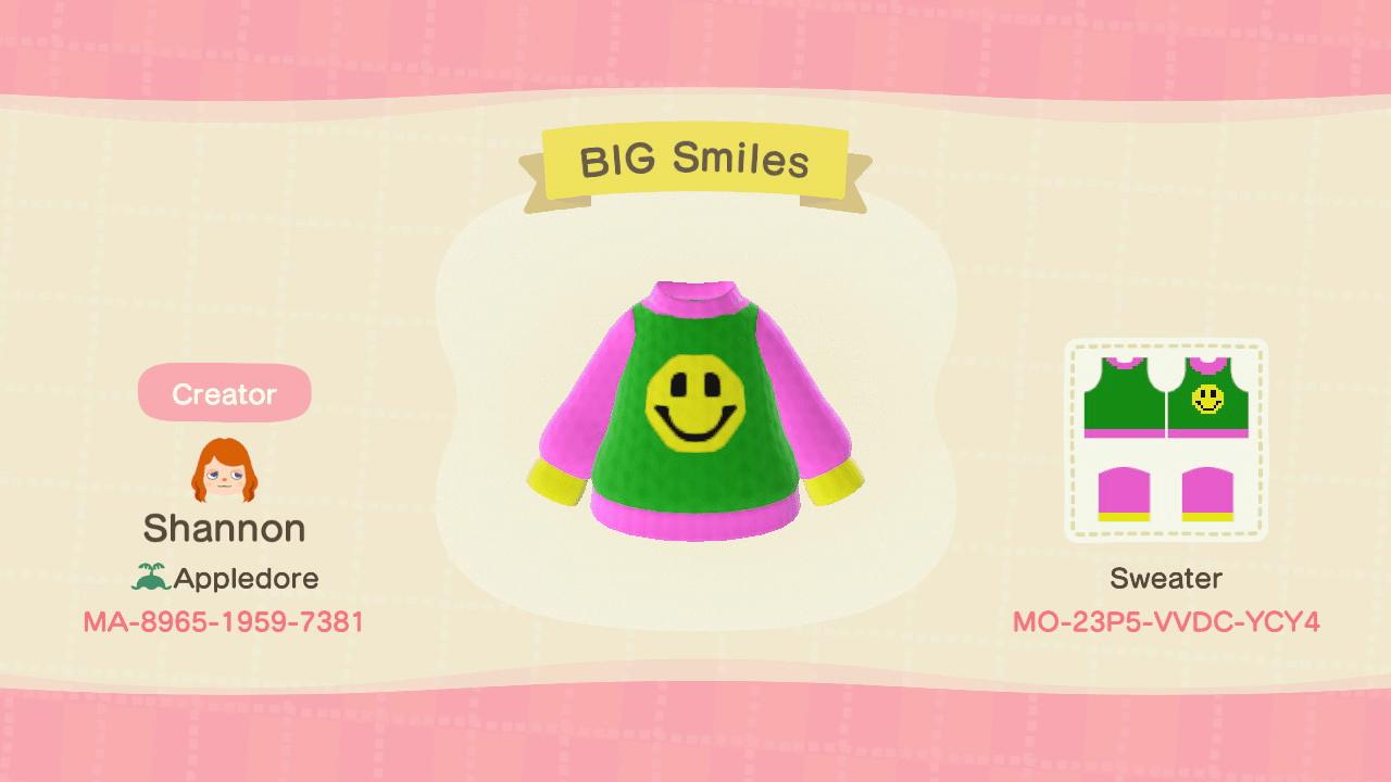 Animal Crossing Design Code: MO-23P5-VVDC-YCY4 BIG Smiles